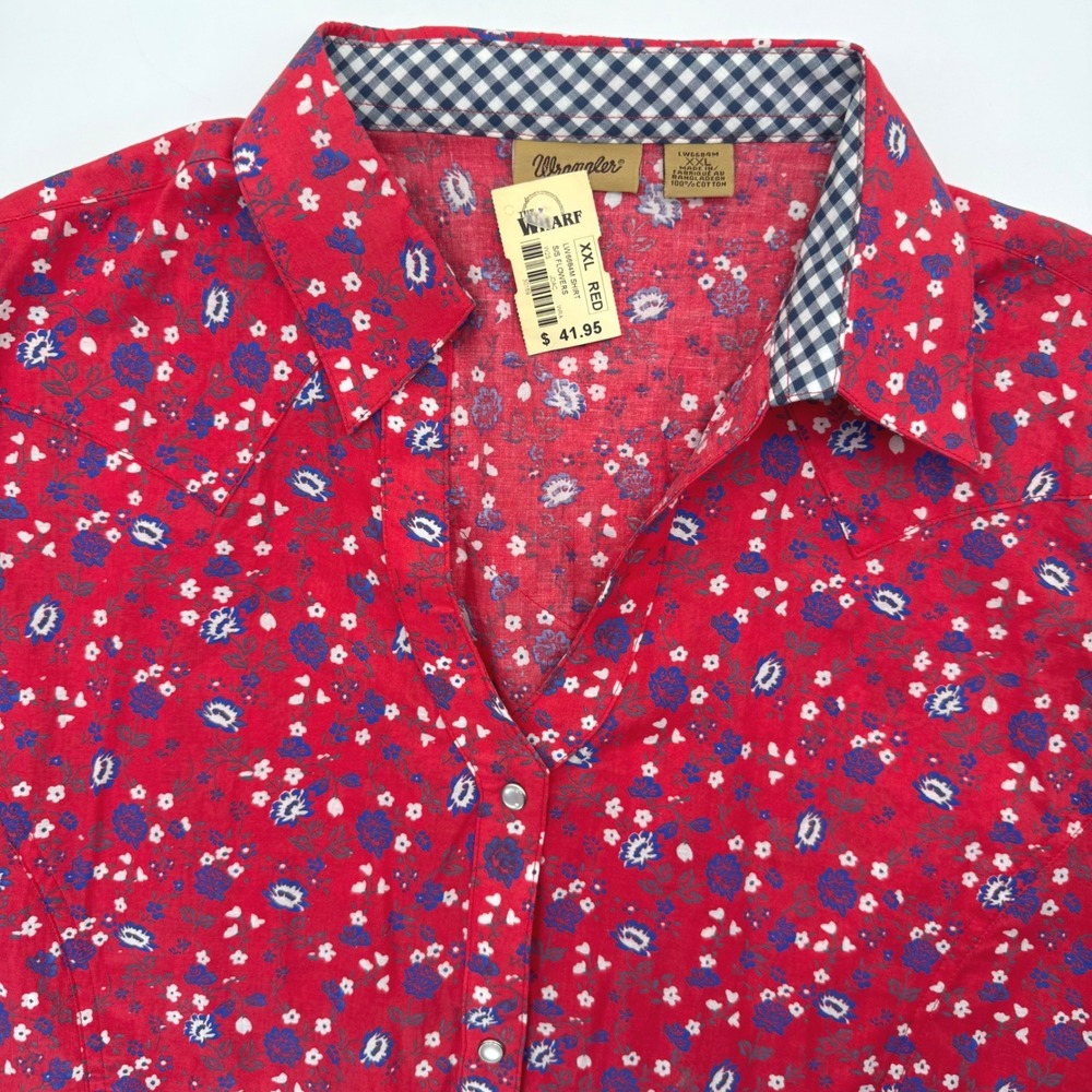 Wrangler Shirt Womens XXL Red LW6684M Floral Western Short Sleeve Snap Front
